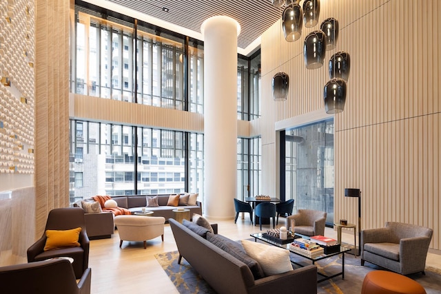 lobby with a towering ceiling