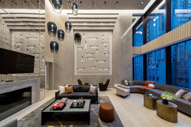 common area with a towering ceiling