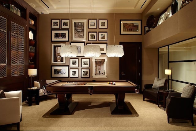sitting room featuring carpet and pool table