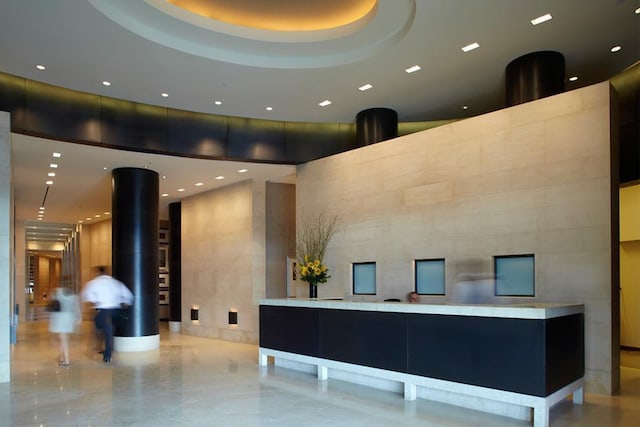 welcome area with a towering ceiling