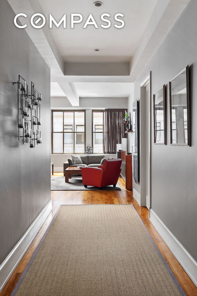 130 W 30th St Unit 3B, New York City, NY 10001 - hall featuring wood finished floors and a tray ceiling