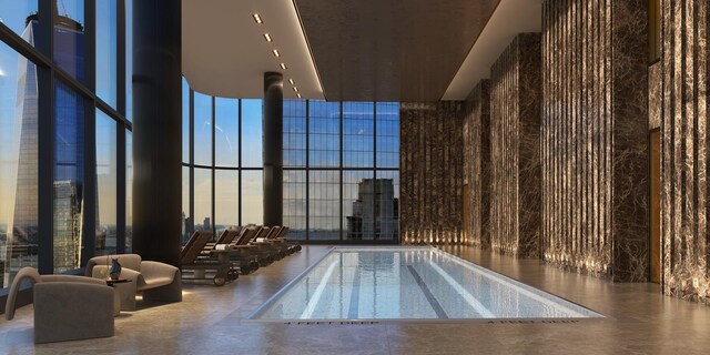 125 Greenwich St Unit 39C, New York City, NY 10006 - community lobby with expansive windows and a high ceiling