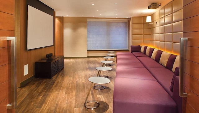 75 Wall St Unit 18Fg, New York City, NY 10005 - cinema with hardwood / wood-style floors, recessed lighting, and baseboards