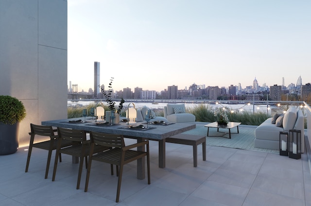 288 Water St Unit 4-B, New York City, NY 11201 - view of patio / terrace with a view of skyline and outdoor dining area