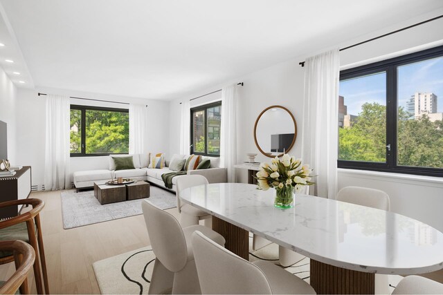 1330 5th Ave Unit 4M, New York City, NY 10026 - dining area featuring recessed lighting and light wood-style floors