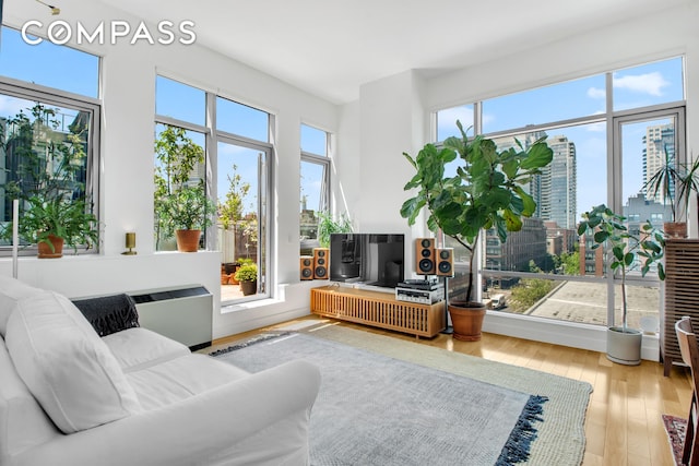 living area with hardwood / wood-style floors