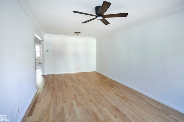 26-08 24th Ave, New York City, NY 11102 - spare room with crown molding, light wood-type flooring, a ceiling fan, and baseboards