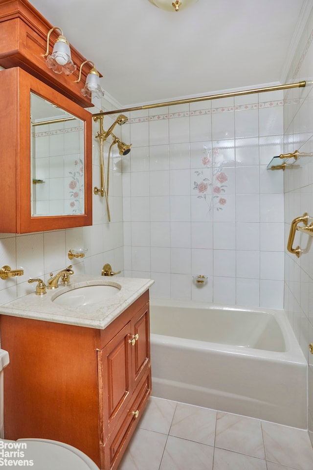 26-08 24th Ave, New York City, NY 11102 - bathroom featuring tile patterned flooring, vanity, shower / washtub combination, crown molding, and toilet