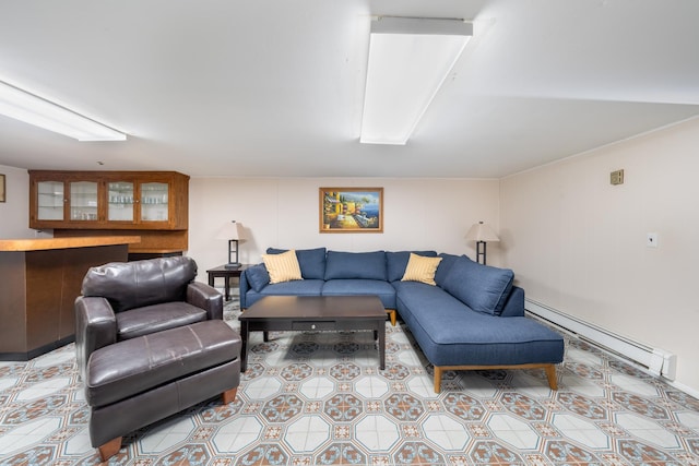 living room with baseboard heating