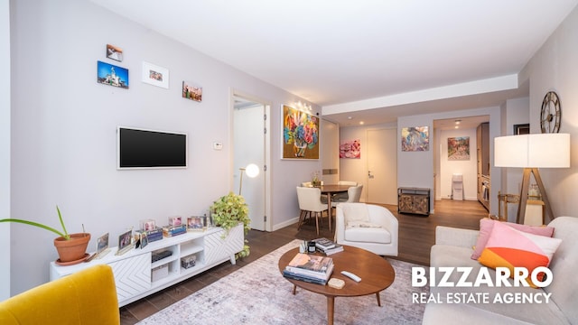 302 E 96th St Unit 502, New York City, NY 10128 - living room with dark wood finished floors and baseboards