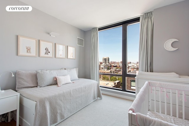 23 W 116th St Unit 11A, New York City, NY 10026 - bedroom featuring carpet, expansive windows, and a view of city