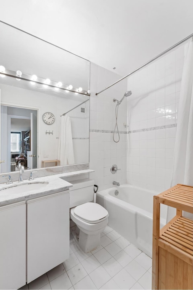245 E 93rd St Unit 22C, New York City, NY 10128 - bathroom with shower / bath combo with shower curtain, vanity, and tile patterned flooring