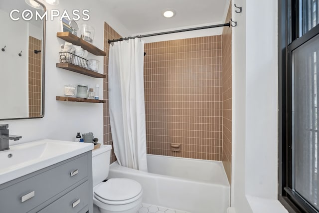 255 W 95th St Unit 6D, New York City, NY 10025 - full bathroom with shower / bathtub combination with curtain, toilet, and vanity