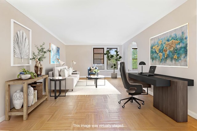 657 E 26th St Unit 4-K, New York City, NY 11210 - office area with baseboards and crown molding