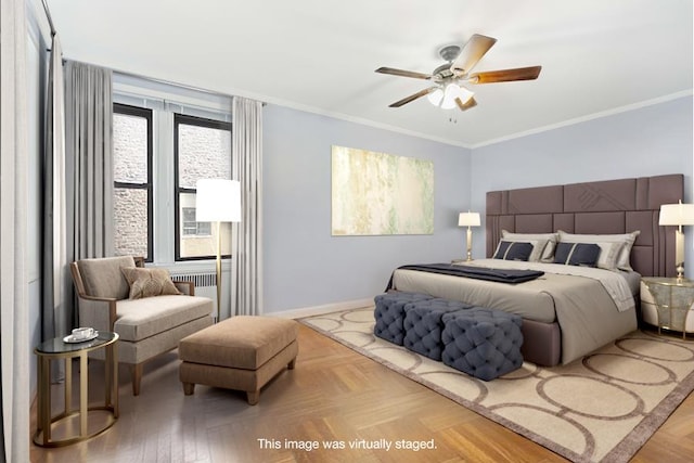657 E 26th St Unit 4-K, New York City, NY 11210 - bedroom with radiator, crown molding, and ceiling fan