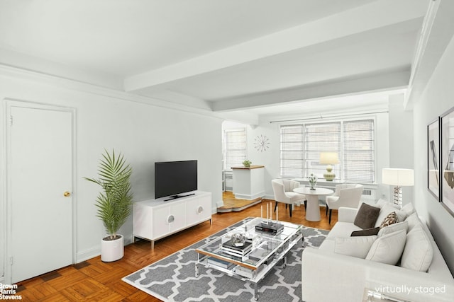 123 E 37th St Unit 6B, New York City, NY 10016 - living area featuring beamed ceiling