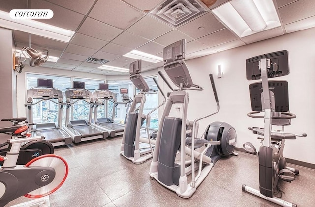 500 E 83rd St Unit 3D, New York City, NY 10028 - gym featuring a paneled ceiling and baseboards