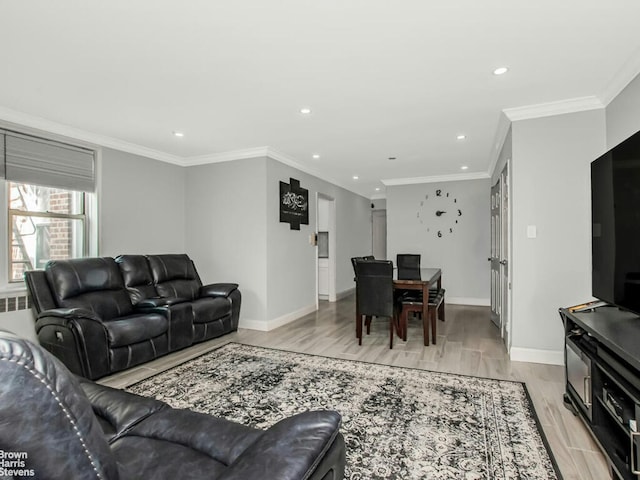 5639 Netherland Ave Unit 5C, New York City, NY 10471 - living area featuring light wood-type flooring, recessed lighting, baseboards, and crown molding
