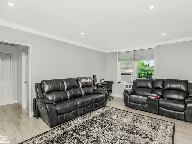 5639 Netherland Ave Unit 5C, New York City, NY 10471 - living area with ornamental molding, light wood-style floors, recessed lighting, and baseboards