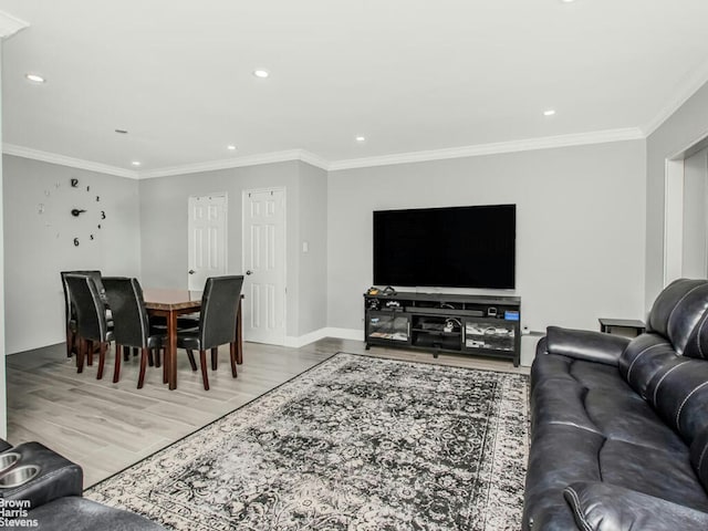 5639 Netherland Ave Unit 5C, New York City, NY 10471 - living room featuring wood finished floors, ornamental molding, recessed lighting, and baseboards