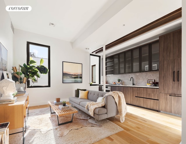 living room featuring light wood-style flooring