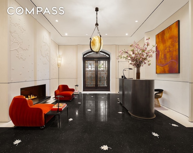 common area with recessed lighting