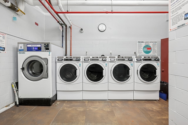 288 Lexington Ave Unit 6C, New York City, NY 10016 - communal laundry room featuring concrete block wall and washer and dryer