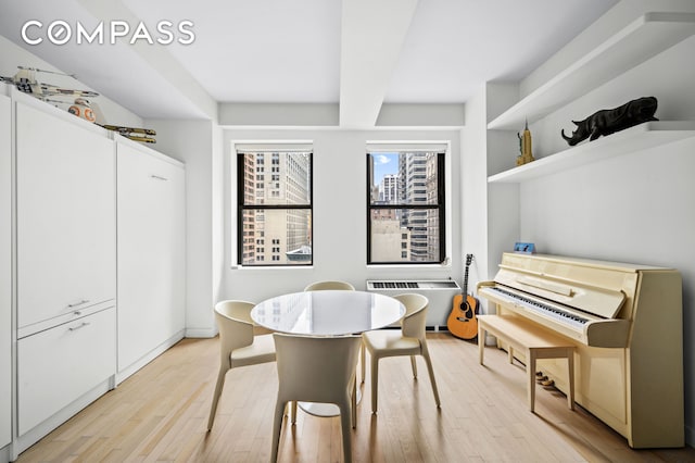 20 Pine St Unit 1201, New York City, NY 10005 - dining space featuring radiator heating unit and light wood-type flooring