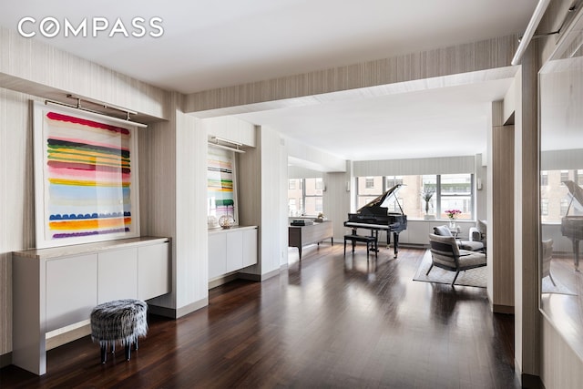 45 E 72nd St Unit 9Bc, New York City, NY 10021 - living area featuring dark wood finished floors and baseboards