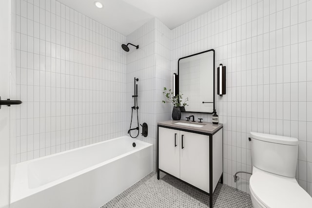 29 Huron St Unit 10Ae, New York City, NY 11222 - full bath featuring toilet, tile walls, vanity, tub / shower combination, and pet washing station