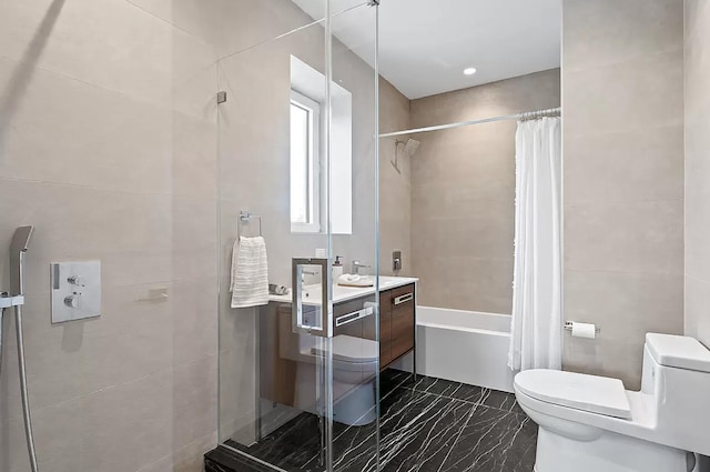 1105 Cortelyou Rd Ph-A, Ph-A New York City, NY 11218 - bathroom featuring toilet, vanity, shower / bath combination with curtain, and marble finish flooring