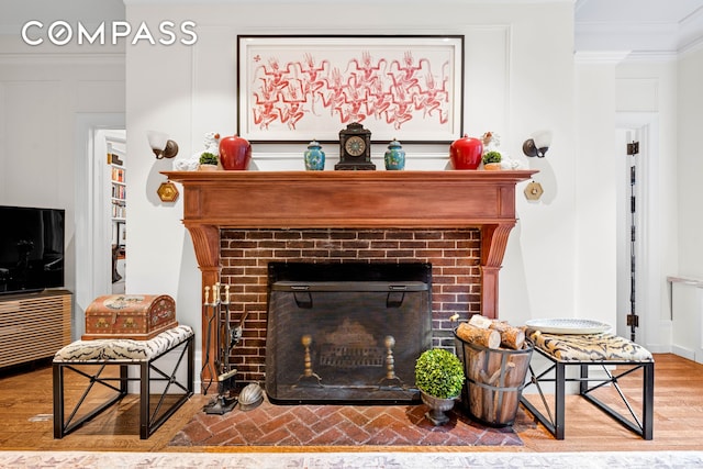 50 W 67th St Unit 4F, New York City, NY 10023 - detailed view of a brick fireplace and crown molding