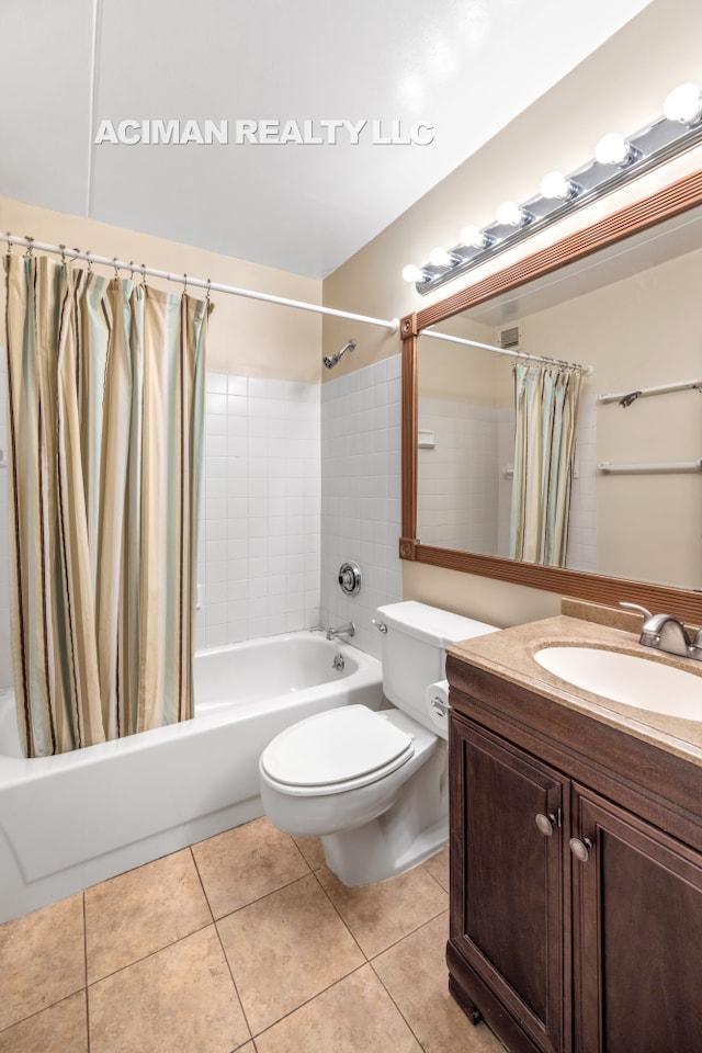 301 W 110th St Unit 6A, New York City, NY 10026 - full bathroom featuring shower / bathtub combination with curtain, tile patterned floors, toilet, and vanity