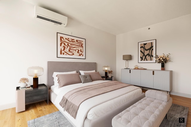 2100 Bedford Ave Unit 7-A, New York City, NY 11226 - bedroom featuring a wall mounted AC, light wood finished floors, and baseboards
