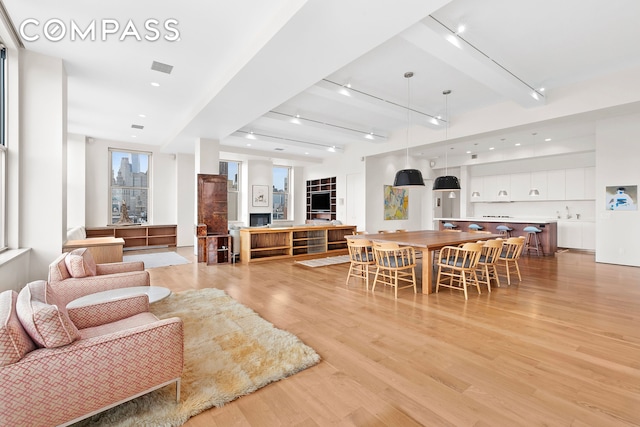 175 E Broadway Unit 8B, New York City, NY 10002 - dining space with light wood finished floors, recessed lighting, and rail lighting