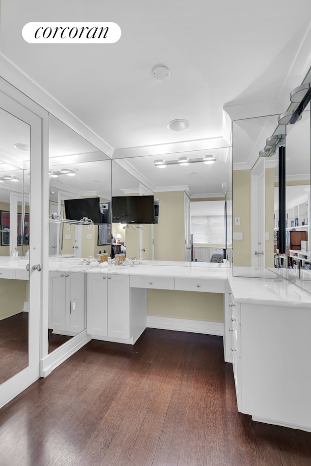 280 Park Ave S Unit 18Ef, New York City, NY 10010 - bathroom with wood finished floors, vanity, and crown molding