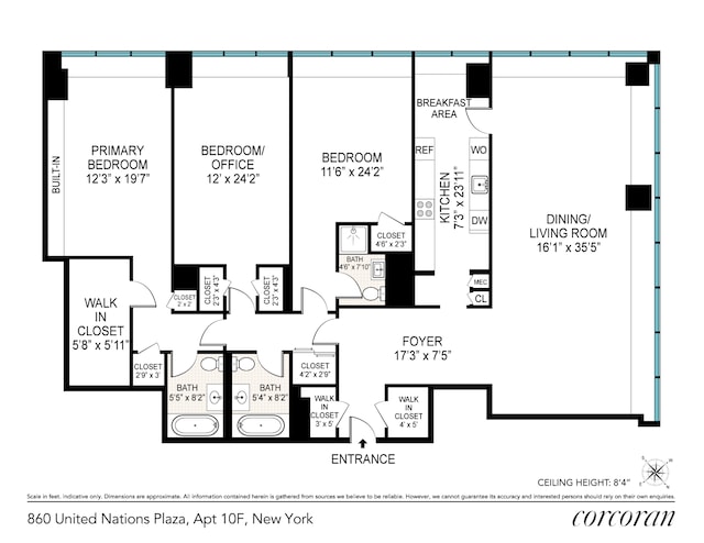 860 United Nations Plz Unit 10F, New York City, NY 10017 - floor plan / room layout