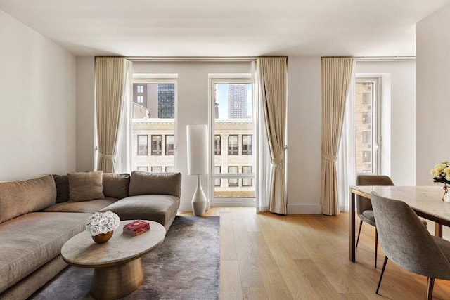 15 W 61st St Unit 12G, New York City, NY 10023 - living room featuring light wood-type flooring and baseboards