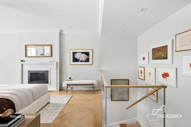 303 W 80th St Unit 2B1B, New York City, NY 10024 - living area featuring ornamental molding and a fireplace