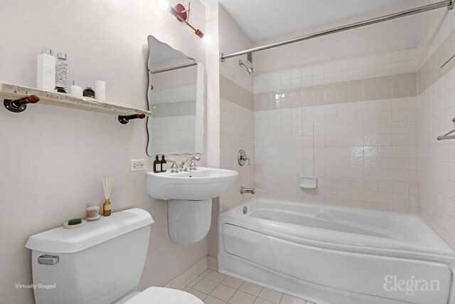 1400 5th Ave Unit 4G, New York City, NY 10026 - bathroom with toilet, bathing tub / shower combination, and tile patterned flooring