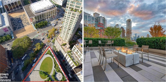 20 W 64th St Unit 20K, New York City, NY 10023 - view of patio with a skyline view and a fire pit