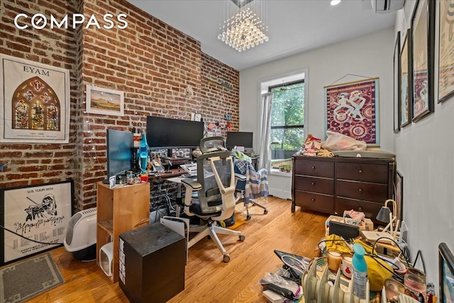 1509 Dean Street Multi, New York City, NY 11213 - office space with wood finished floors, brick wall, and a chandelier