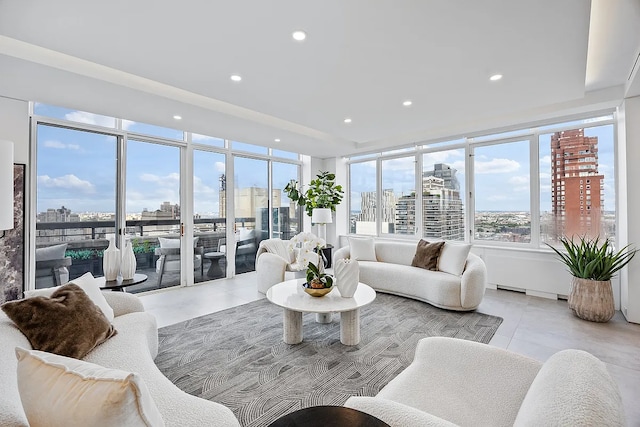 422 E 72nd St Unit 37Ad, New York City, NY 10021 - tiled living area with a view of city and recessed lighting