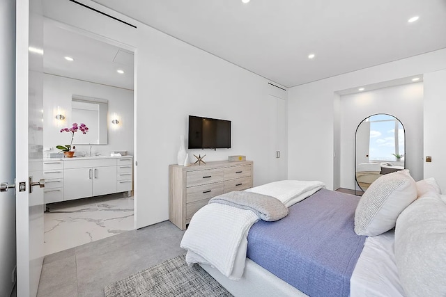 422 E 72nd St Unit 37Ad, New York City, NY 10021 - bedroom featuring recessed lighting, ensuite bath, and attic access