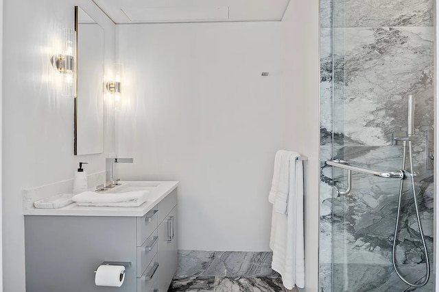 422 E 72nd St Unit 37Ad, New York City, NY 10021 - bathroom with vanity and a marble finish shower