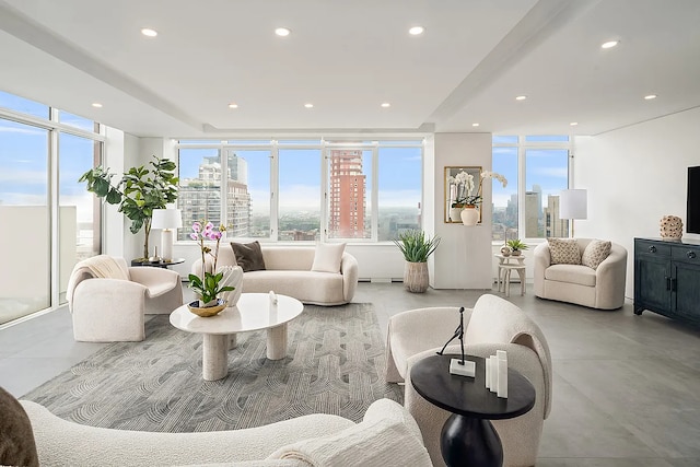 422 E 72nd St Unit 37Ad, New York City, NY 10021 - living area with plenty of natural light, a view of city, recessed lighting, and floor to ceiling windows