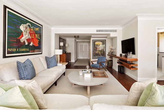 200 E 66th St Unit B904, New York City, NY 10065 - living room featuring crown molding, wood finished floors, and baseboards