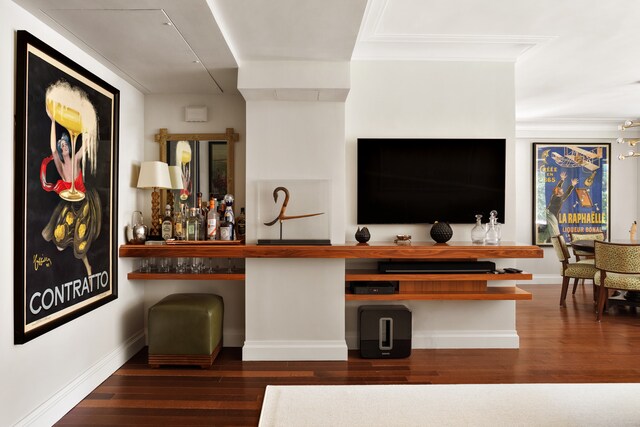 200 E 66th St Unit B904, New York City, NY 10065 - bar area with wood finished floors, baseboards, and ornamental molding