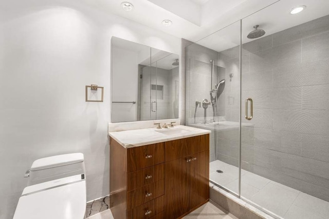 170 E 87th St Unit W8D, New York City, NY 10028 - bathroom featuring toilet, a shower stall, vanity, and recessed lighting