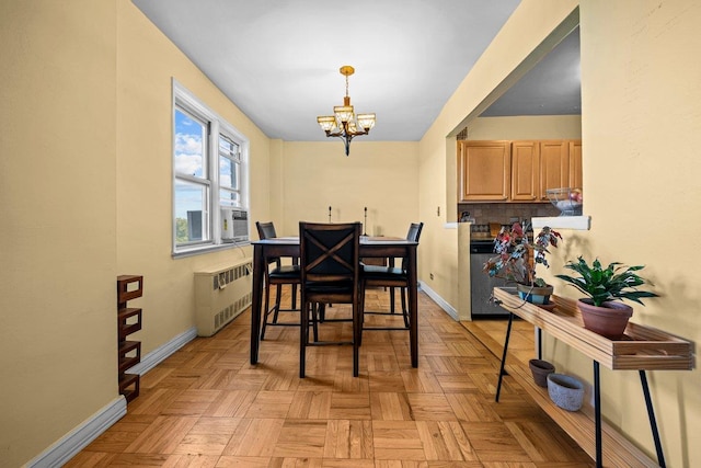 5500 Fieldston Rd Unit 7Ee, New York City, NY 10471 - dining space featuring radiator heating unit, a chandelier, baseboards, and cooling unit